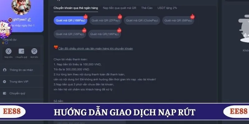 Hướng dẫn giao dịch nạp rút từ A đến Z tại trang chủ